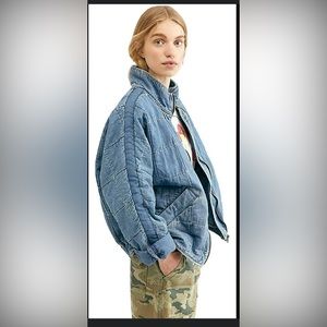 Free People Women's Dolman Quilted Denim Jacket Blue- size Small